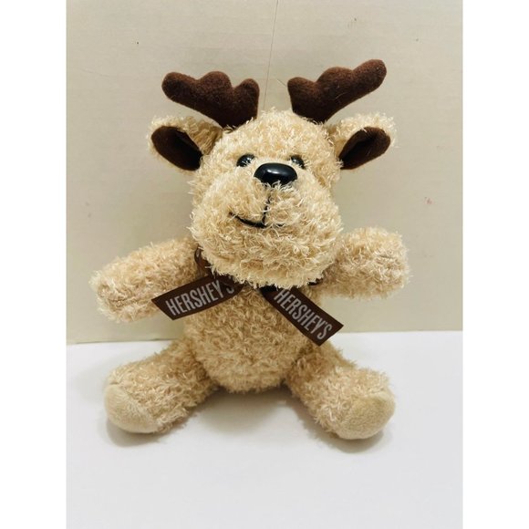 Galerie Hershey's Tan Curly Shaggy Reindeer Advertisement 7" Inch Plush Bow - Picture 2 of 5